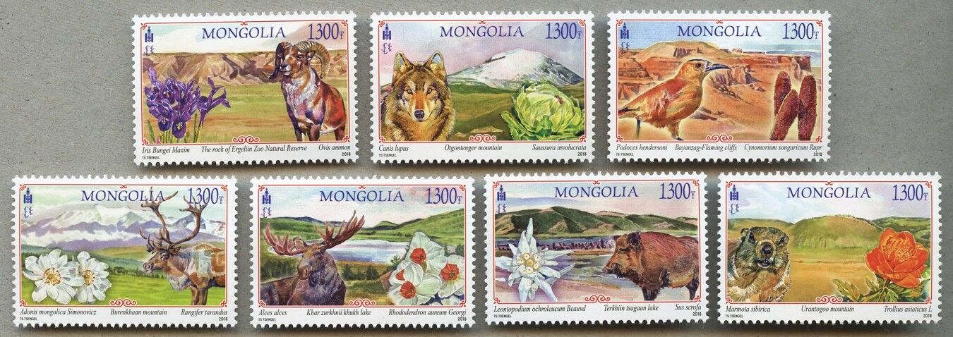 Mongolei Mongolia 2018 Tiere Schaf Wolf Wildschwein Hirsch Vogel Postfrisch Mnh